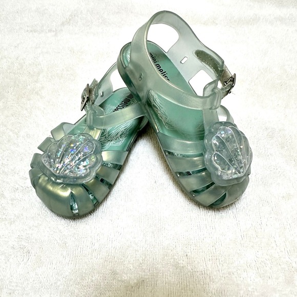 Mini Melissa Little Girls Sea Sandal Shell Glitter Blue Jelly Shoes Size 7 - Picture 8 of 11